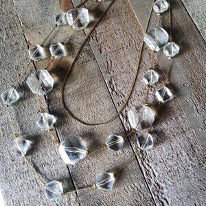 3 Tier Gold Tone Rock Crystal Cut Necklace